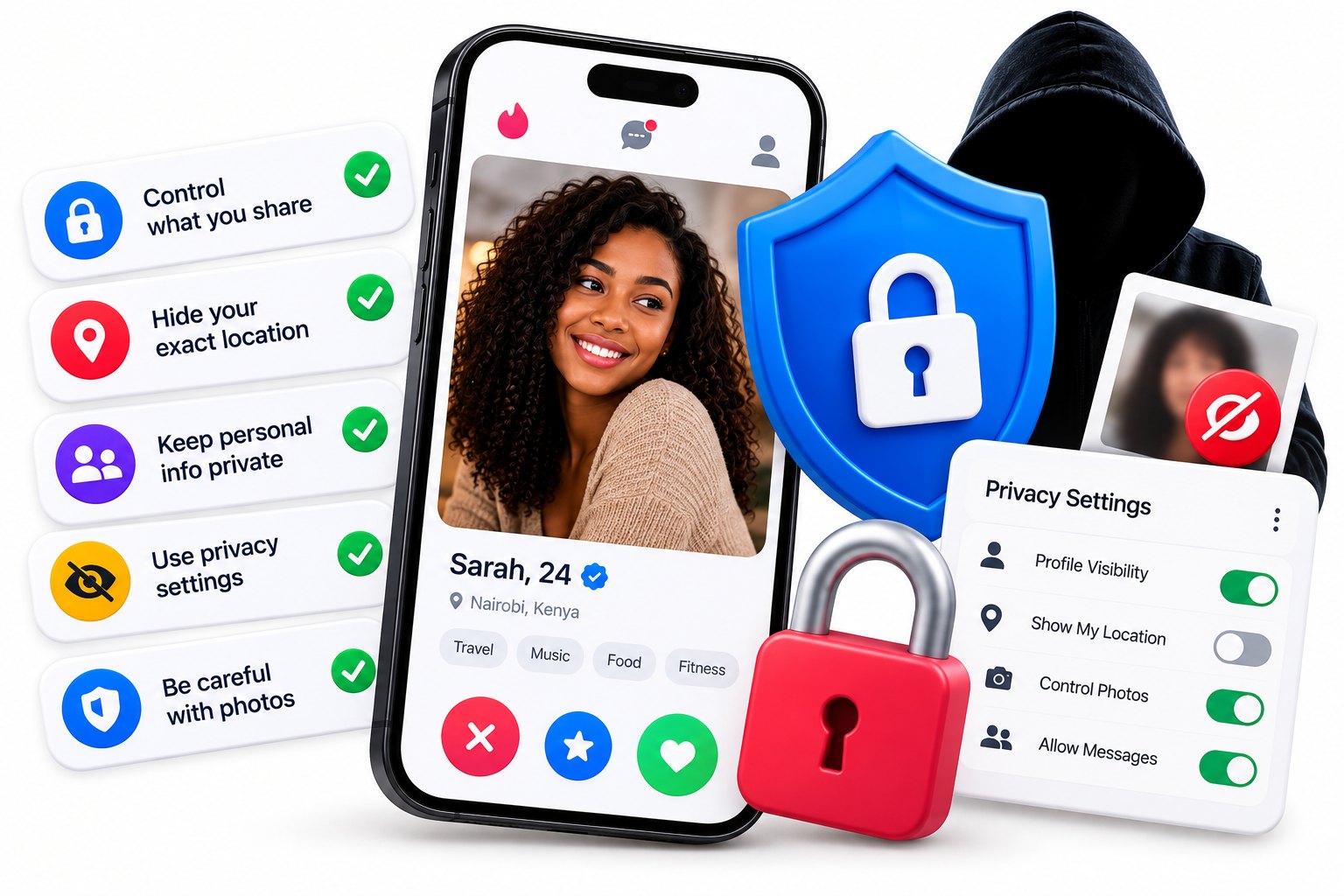 A person holding a phone with a padlock icon on the screen